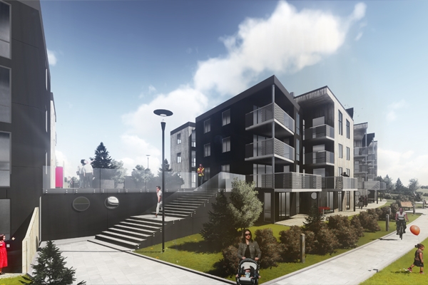 aðkoma að ofan einnig um stiga er liggur milli húsa atelier arkitekta